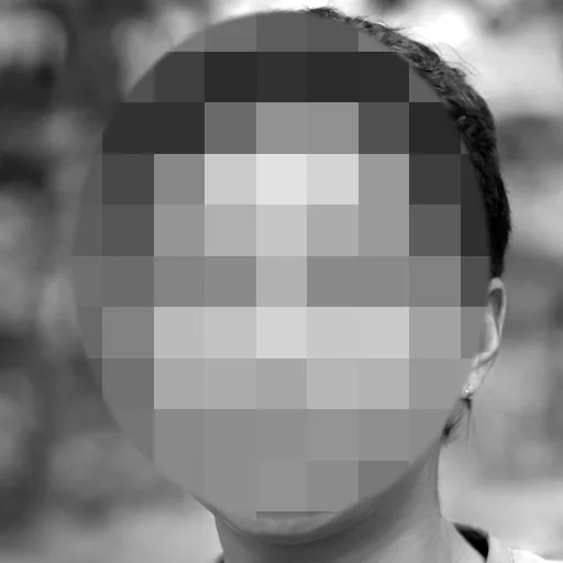 Portrait with the face pixelated